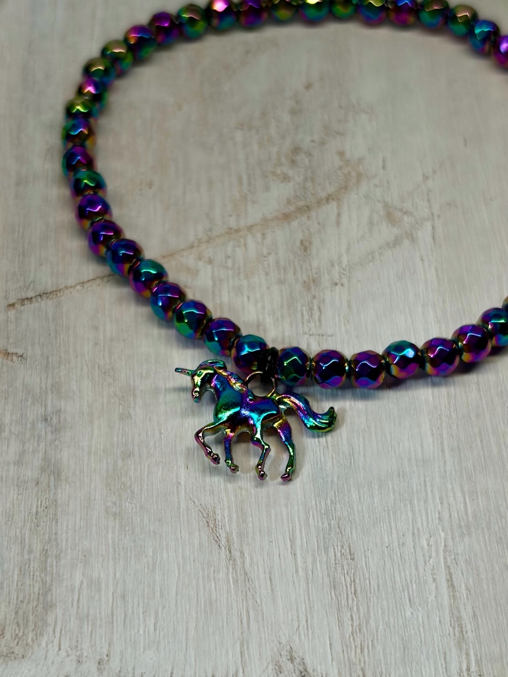 Rainbow Hematite Unicorn Beaded Bracelet - Picture 5 of 12